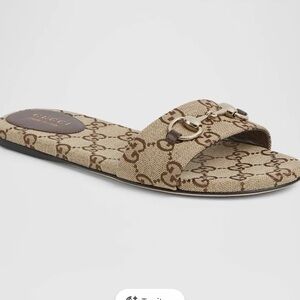 Gucci Beige GG Canvas Siaga Slide Sandals size 39